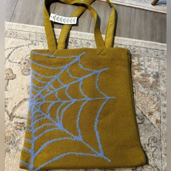 Urban Outfitters Ellie Icon Knit Tote Bag | Color Mustard with Blue Webs | NWT - Picture 3 of 5